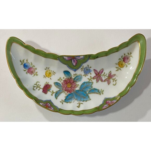 Vintage Nippon Hand Painted Crescent Trinket / Serving Dish X1573F Flower Floral - Picture 1 of 6